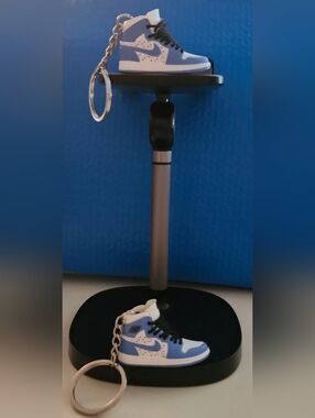 Nike Air Jordan High Top Premium Shoe White and Blue 3D Keychain Black Laces